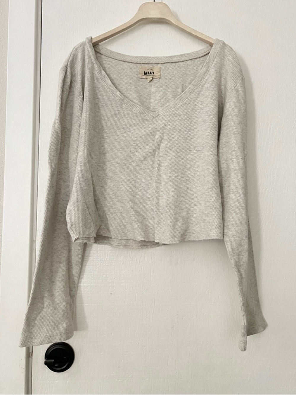 Madewell Heather Gray V Neck Long Sleeve Crop Tee Large